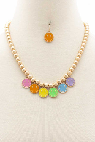 Colorful Happy Face Ball Bead Necklace